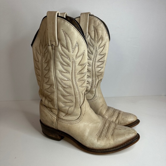 Vintage Wrangler Cream Western Cowboy Boots - Picture 1 of 7